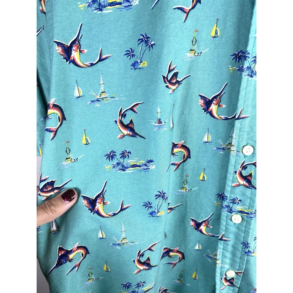 Ralph Lauren Mens M Green Classic Cotton Nautical Fish Graphic Button-Down Shirt - Picture 6 of 6